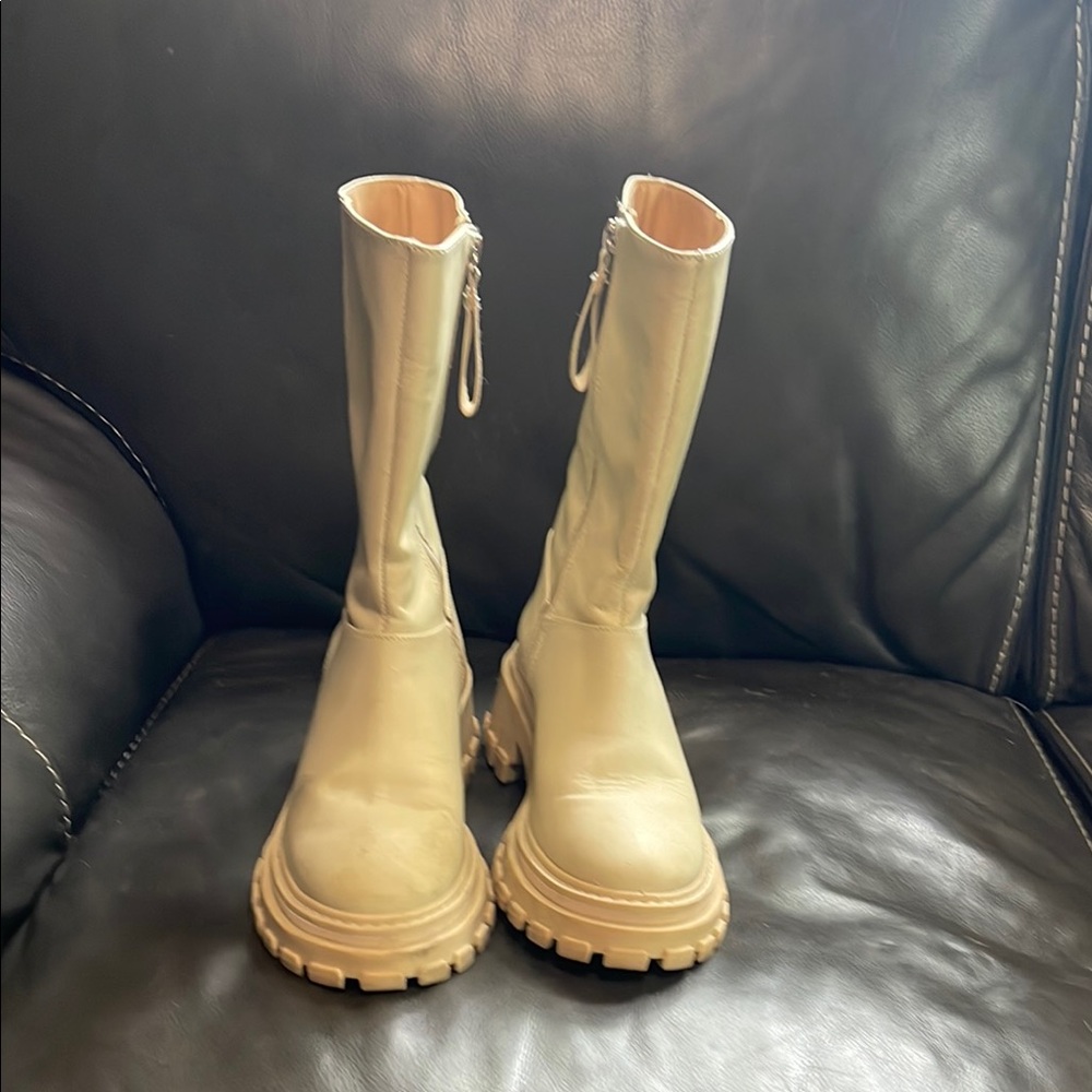 SCHUTZ Tan Combat Moto Boots with Rugged Sole